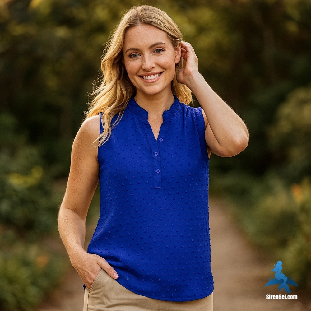 1164 J. Crew Sleeveless Blouse - Size 8 - Blue - Picture 2 of 16